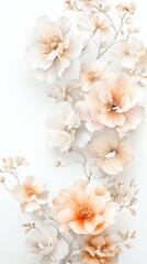 A watercolor design with soft peach and ivory flowers, set against a white background