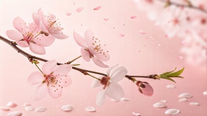 Soft pink cherry blossoms floating against a pastel pink background, creating a dreamy aesthetic. (Flower)
