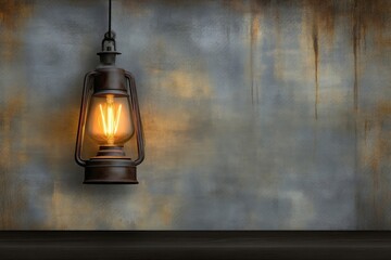Rustic hanging lantern, warm glow