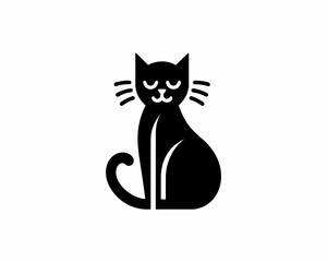 Silhouette black cat logo design icon