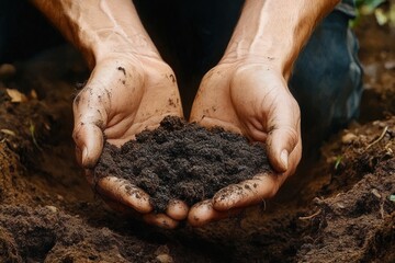 Hands of Farmer Analyzing Soil Quality for Sustainable Agriculture in Organic Farming