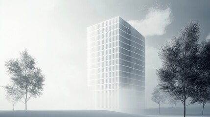 Modern Building in Fog