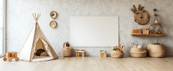 Playroom with teepee and wooden accents