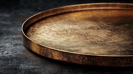 Obraz premium Rustic bronze round tray on dark background.