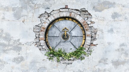 Antique Clock Embedded In Weathered Wall