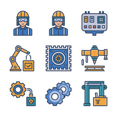 vector icons for robots, artificial intelligence, and the assistance provide in work and security 
