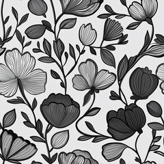 Seamless monochrome floral pattern