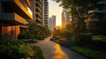 Sunset Serenity: Urban Oasis Pathway