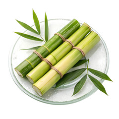 Fototapeta premium bamboo leaves on bamboo mat isolated on transparent background