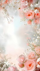 Elegant Pink Roses and Baby's Breath Floral Watercolor Background Design