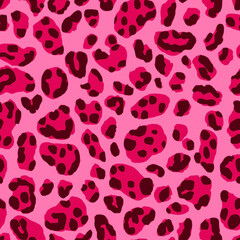 Leopard print seamless pattern, raspberry pink. Small scale animal print bold magenta red 