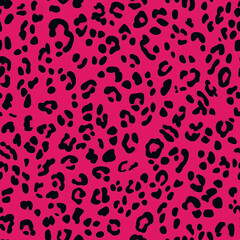 Leopard print seamless pattern, raspberry pink. Small scale animal print bold magenta red 