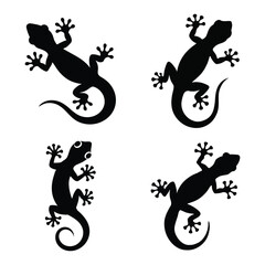 Set of Simple Black Silhouette of  Gecko