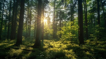 Fototapeta premium Sunlight Through Forest Trees