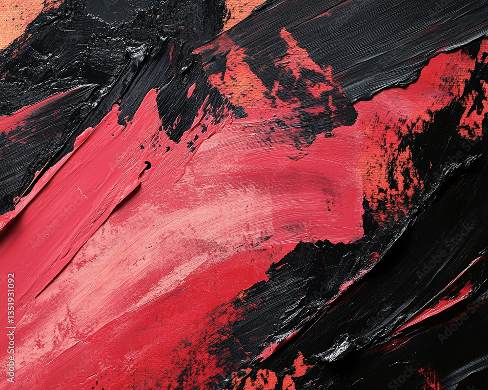 Aufkleber Abstract painting with red and black paint strokes, creating a dynamic and textured surface, showcasing the artist's expressive technique and bold color choices