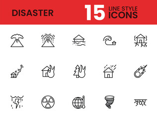 Disaster icon set with outline style