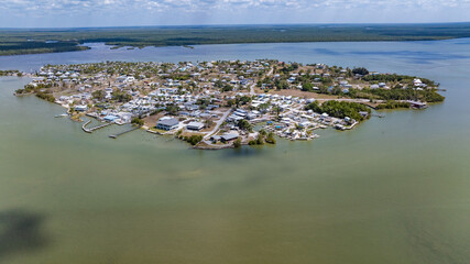 aerial view of Chokoloskee Island from west side, located at the edge of the Ten Thousand Islands...