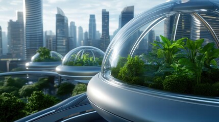 Naklejka premium Futuristic cityscape with a modern penthouse balcony overlooking the city.