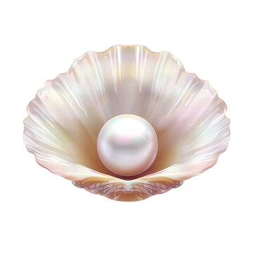 Beautiful open seashell with a pearl, elegant sea Jacobean scallop shell on Png Format and Transparent Background