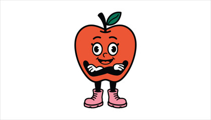 Cute Cartoon Apple Character with Pink Boots.