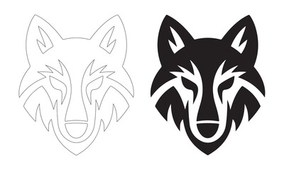 Minimalist Wolf Head Logo. Fully editable Flat and Outline. 