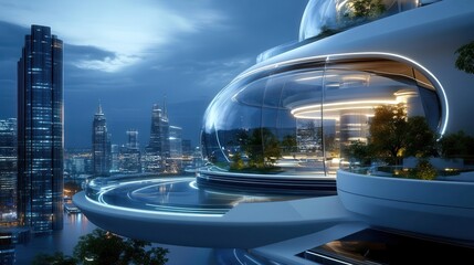 A futuristic city with advanced spaceports