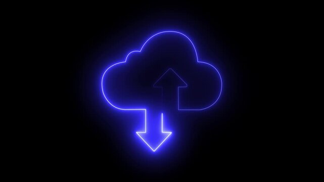  Glowing neon cloud download arrow animation for data transfer and backup