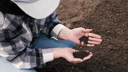 close-up, soil hands, soil ecology hands, agriculture, environmental protection, farm concept,...