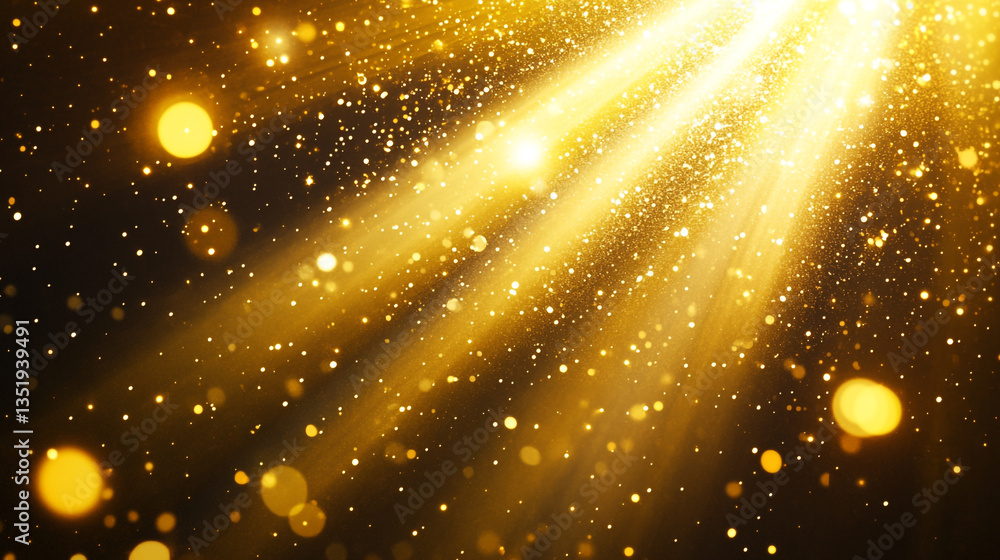 Aufkleber golden light rays shining through dust particles creating a magical and ethereal atmosphere effect