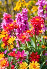 Fototapeta premium Vibrant spring blooms burst forth, creating a colorful, energetic background, pastel, floral