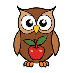 An owl perched on a branch, gently holding a bright red apple in its claws, with a wise, watchful expression, blending nature's charm with a touch of whimsy.