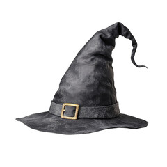 Black witch hat costume halloween party accessory pointed hat with buckle on black background image transparent background