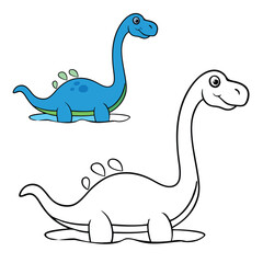A detailed coloring page of a Brachiosaurus dinosaur, featuring its long neck and towering stature, surrounded by lush greenery, perfect for dinosaur lovers and artists.
