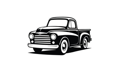 Classic vintage pickup truck silhouette, retro vehicle vector illustration
