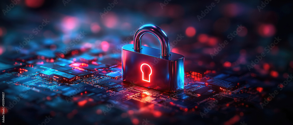 Poster cybersecurity lockdown digital data protection virtual environment graphic representation -tech secu