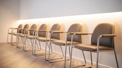 Minimalist Waiting Area with Sleek Metal and Leather Chairs
