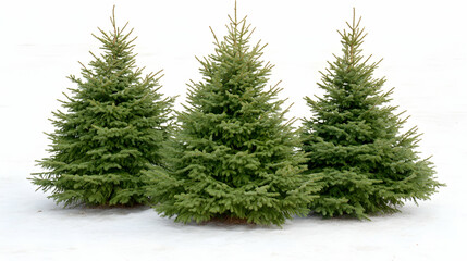 Three Christmas trees in snow, winter holiday season, festive background, perfect for greeting cards