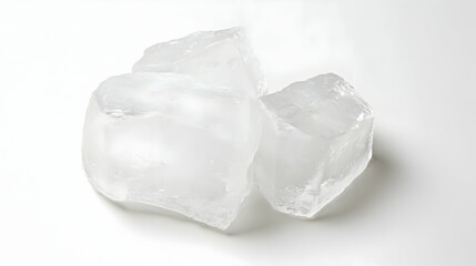 Obraz premium Three ice cubes on white background, perfect for drinks or food photography