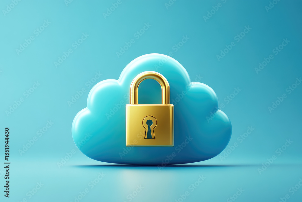 Poster securing cloud privacy illustrated cloud icon with lock and key in a digital environment for enhance