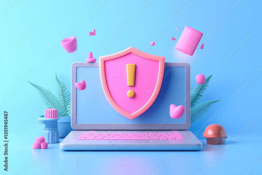 Poster enhancing cybersecurity awareness a visual guide on laptops with shield icons in a digital workspace
