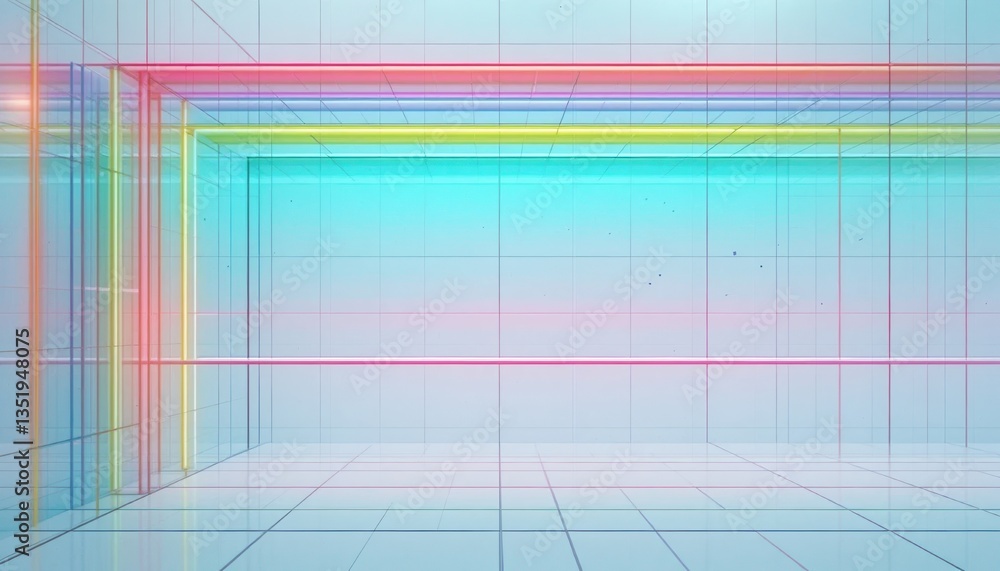 Poster dynamic colorful neon lines creating depth in a modern abstract space virtual exhibition digital art