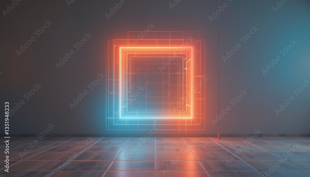 Poster dynamic neon frame animation virtual studio 3d visual content digital space wide angle modern techno