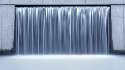 Serene Cascading Waterfall Over Concrete Edge Capturing Tranquility and Flow in Minimalist Landscape