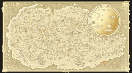Fototapeta premium An antique hand drawn golden map depicting an unknown land