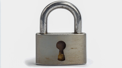 Steel padlock isolated on white background.