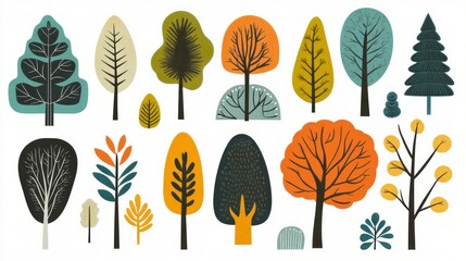 Obraz premium Colorful autumn trees illustration, nature design, fall foliage, graphic design, website decoration