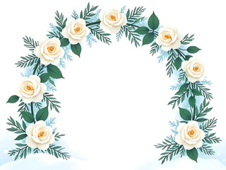 Obraz premium Elegant tender arch with flowers roses, tree branches and leaves. Vector illustration for greeting and invite card and et cetera. Floral silhouette design.