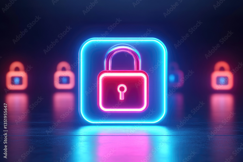 Poster enhancing data security with a futuristic privacy screen illustration featuring vibrant security sym