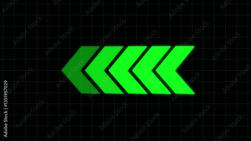 Poster left direction arrow loading animation. animated yellow left arrow on black background. left moving 