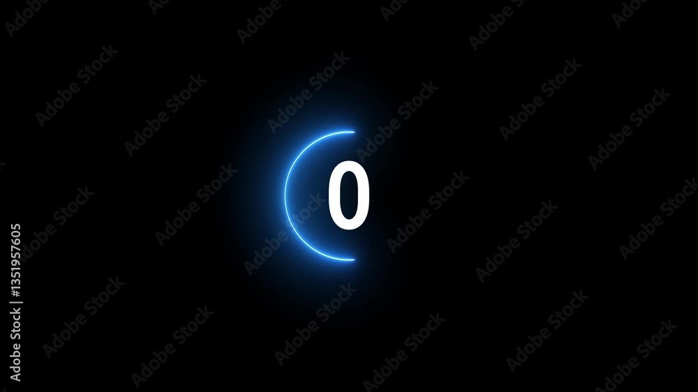 Poster 5 seconds countdown timer animation, 0-5 counting up seconds neon number countdown animation from 5 
